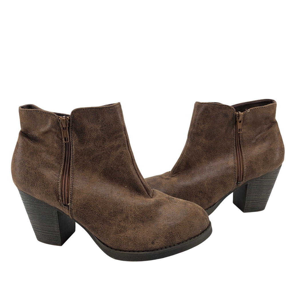 Natural Reflections Ankle Booties 11 Brown Faux Suede Block Heel Boots N32390A